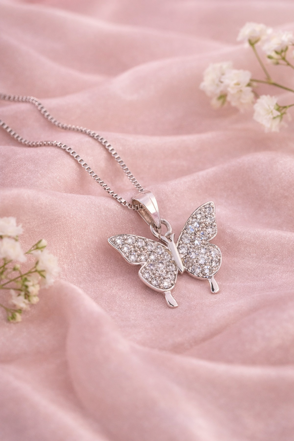 Butterfly white Sterling Silver CZ  Pendant Charm