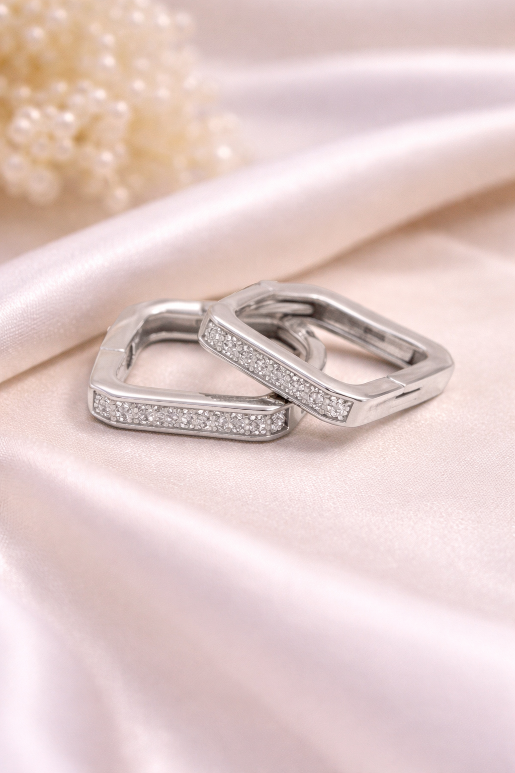 Elegant Geometric Cubic Zirconia Square Hoops - 925 Silver
