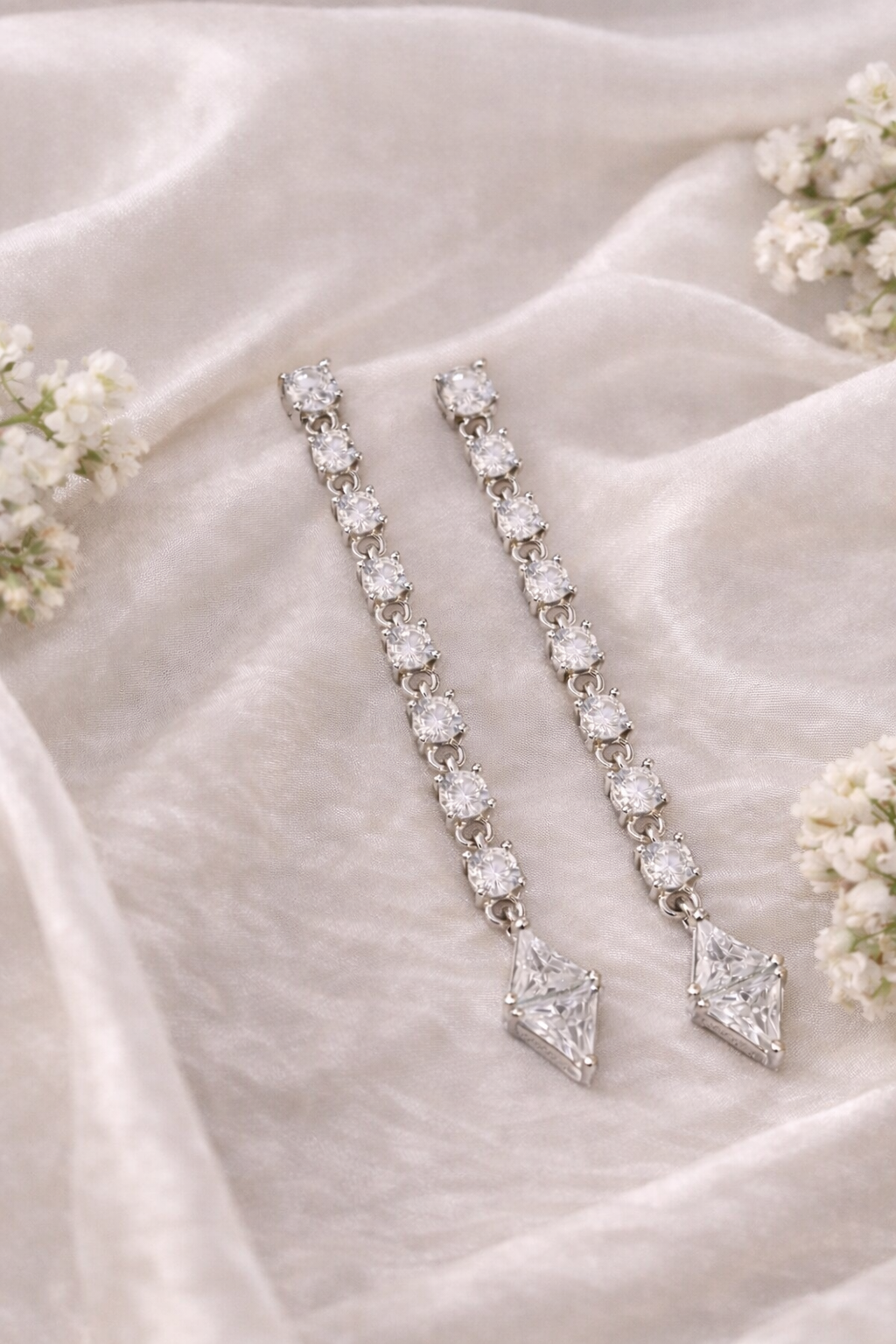 Multistory White Crystal Sterling Silver Dangler Earring