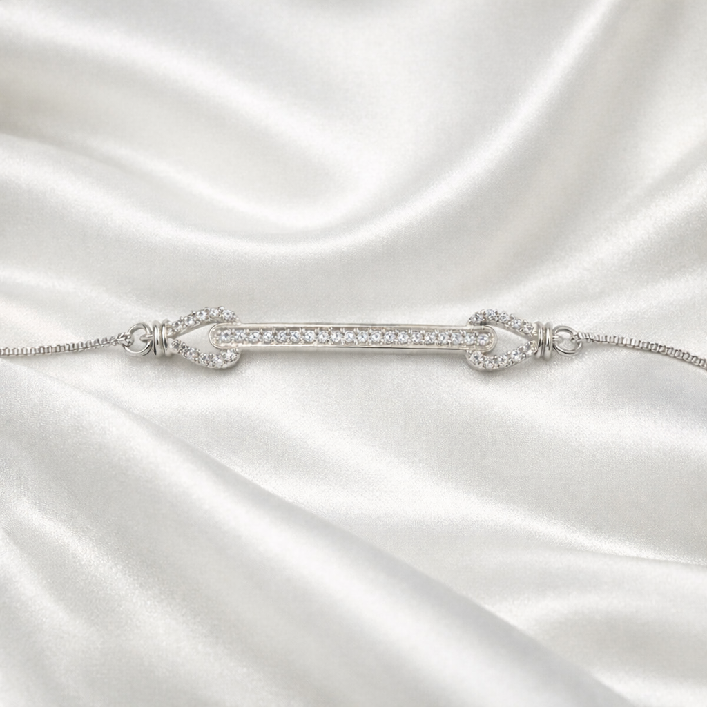 Dual Arrow Adjustable Sterling Silver CZ Bracelet