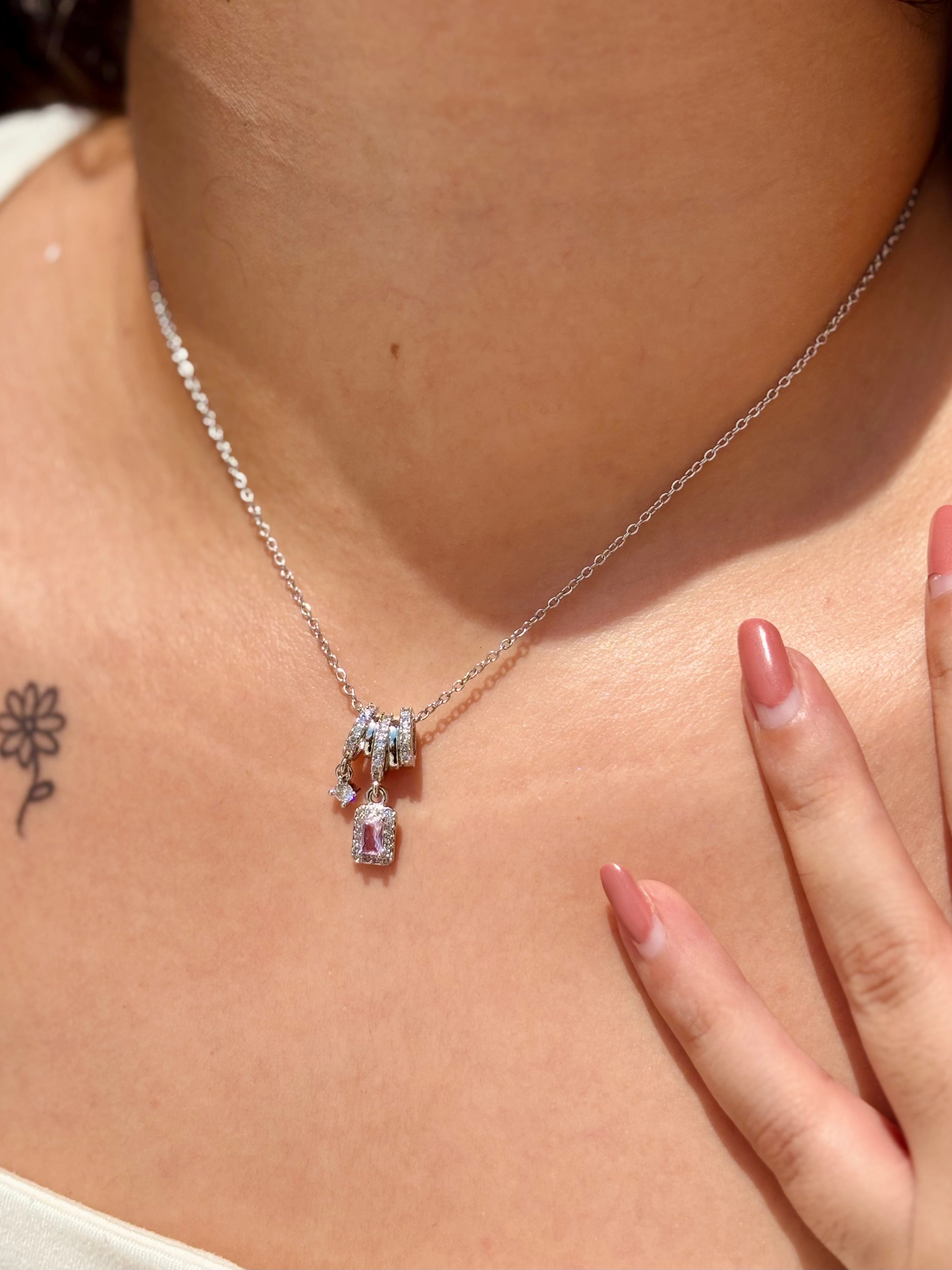 Pastel Bloom silver pendant necklace styled flat �? anti-tarnish, hypoallergenic chain for casual and gifting.