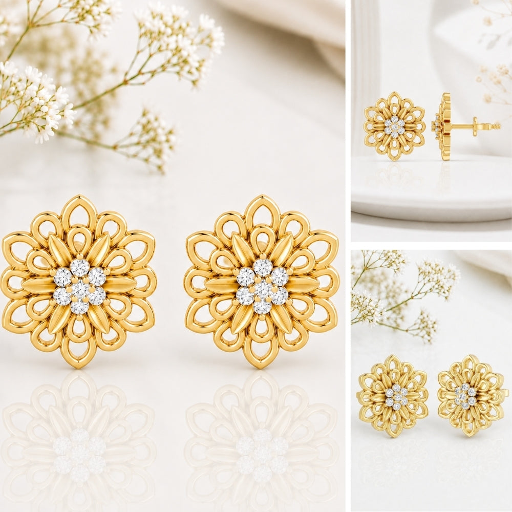 MAIRA Zinnia Glow Gold Plated 925 Sterling Silver Floral Stud Earrings