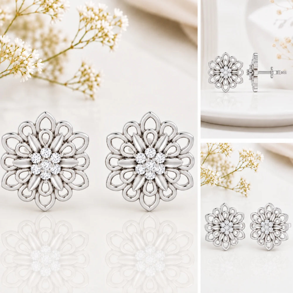 MAIRA Zinnia Glow Rhodium Plated 925 Sterling Silver Floral Stud Earrings