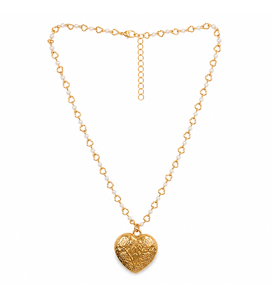 Masfaa Alloy Women Gold Engraved Heart Pendant Necklace