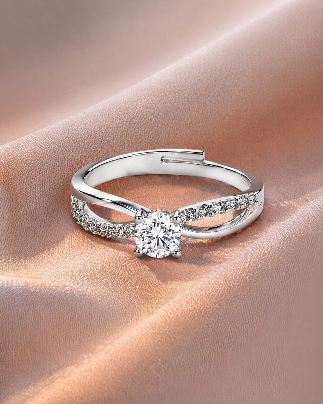 925 Sterling Silver Rhodium Plated Round Brilliant-Cut Split Shank Solitaire Ring