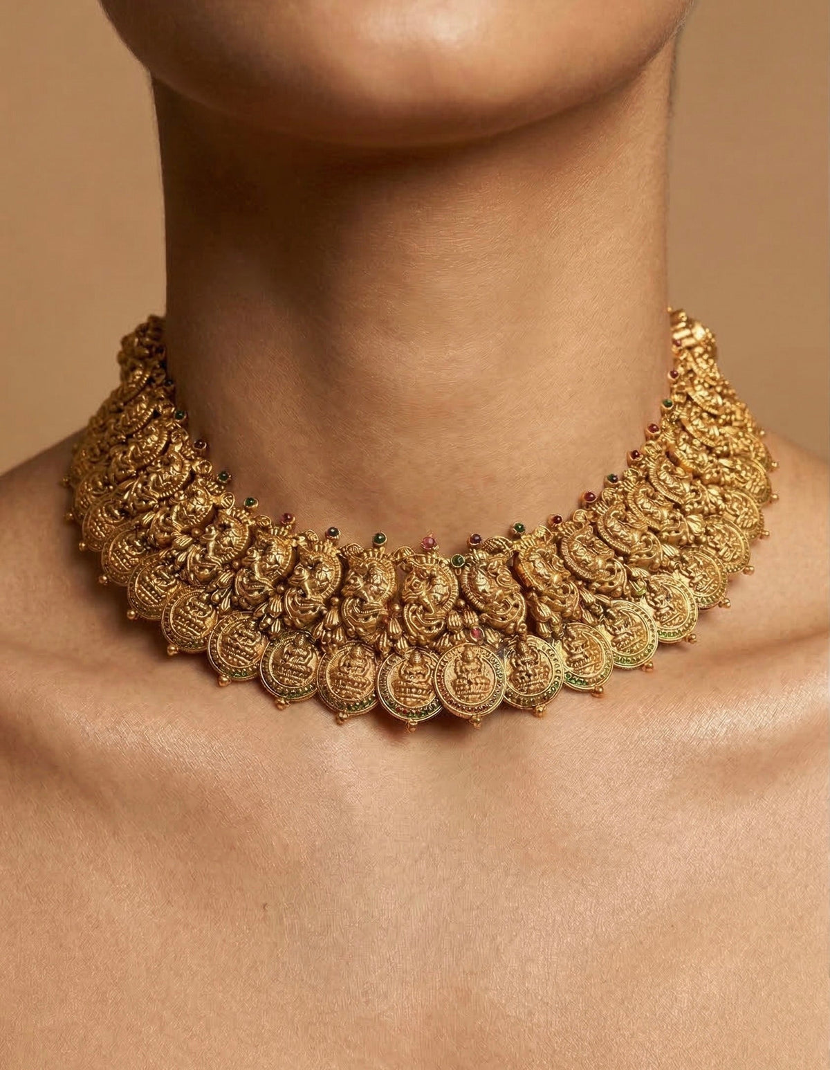 Antique Finish Lakshmi Coin Necklace Set