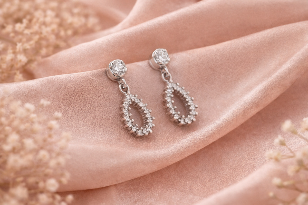 Sterling Silver Teardrop Crystal Earrings