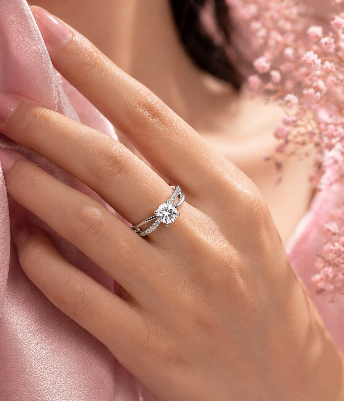 925 Sterling Silver Rhodium Plated Round Brilliant-Cut Split Shank Solitaire Ring