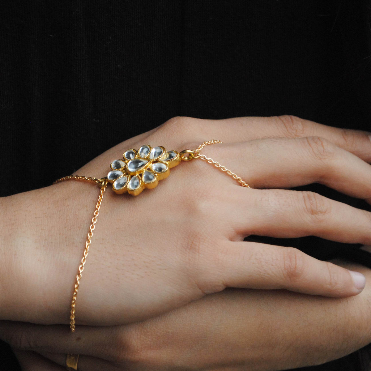 Kundan Haathphool Bracelet - BeAbhika.com