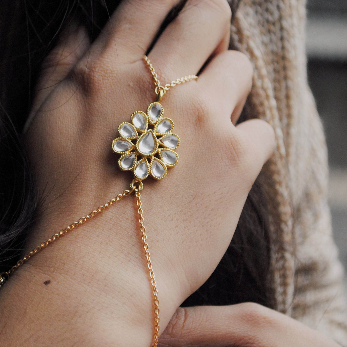 Kundan Haathphool Bracelet - BeAbhika.com