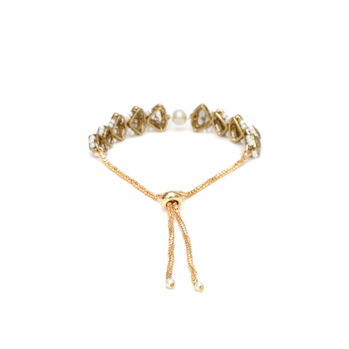 Golden Triangle Kundan & White Pearl Adjustable Bracelet - BeAbhika.com