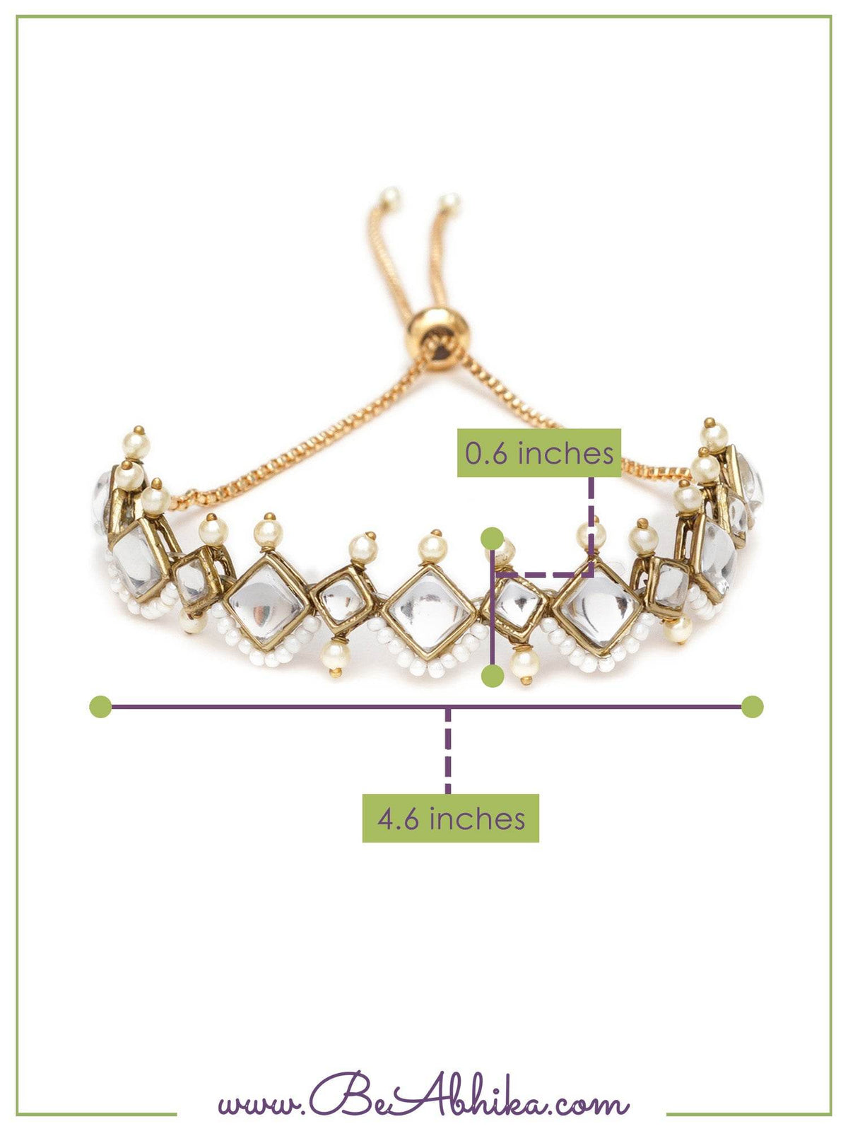 Golden Kite Shaped Kundan With White Pearls Adjustable Bracelet - BeAbhika.com
