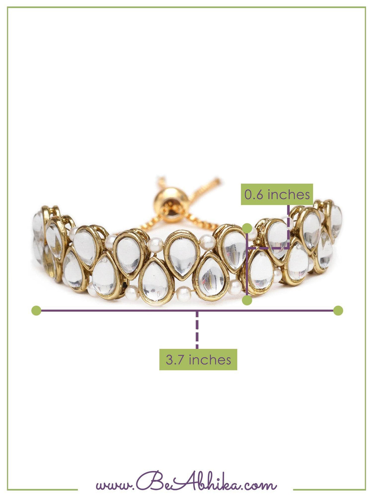 Golden Double Layer Tilak Kundan With White Pearls Adjustable Bracelet - BeAbhika.com