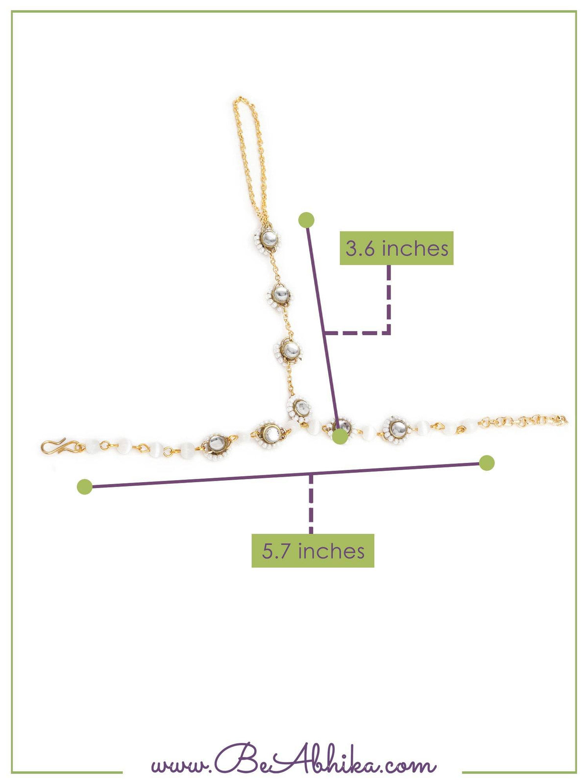 Golden Round Kundan With White Pearls Adjustable Hathphool Bracelet - BeAbhika.com