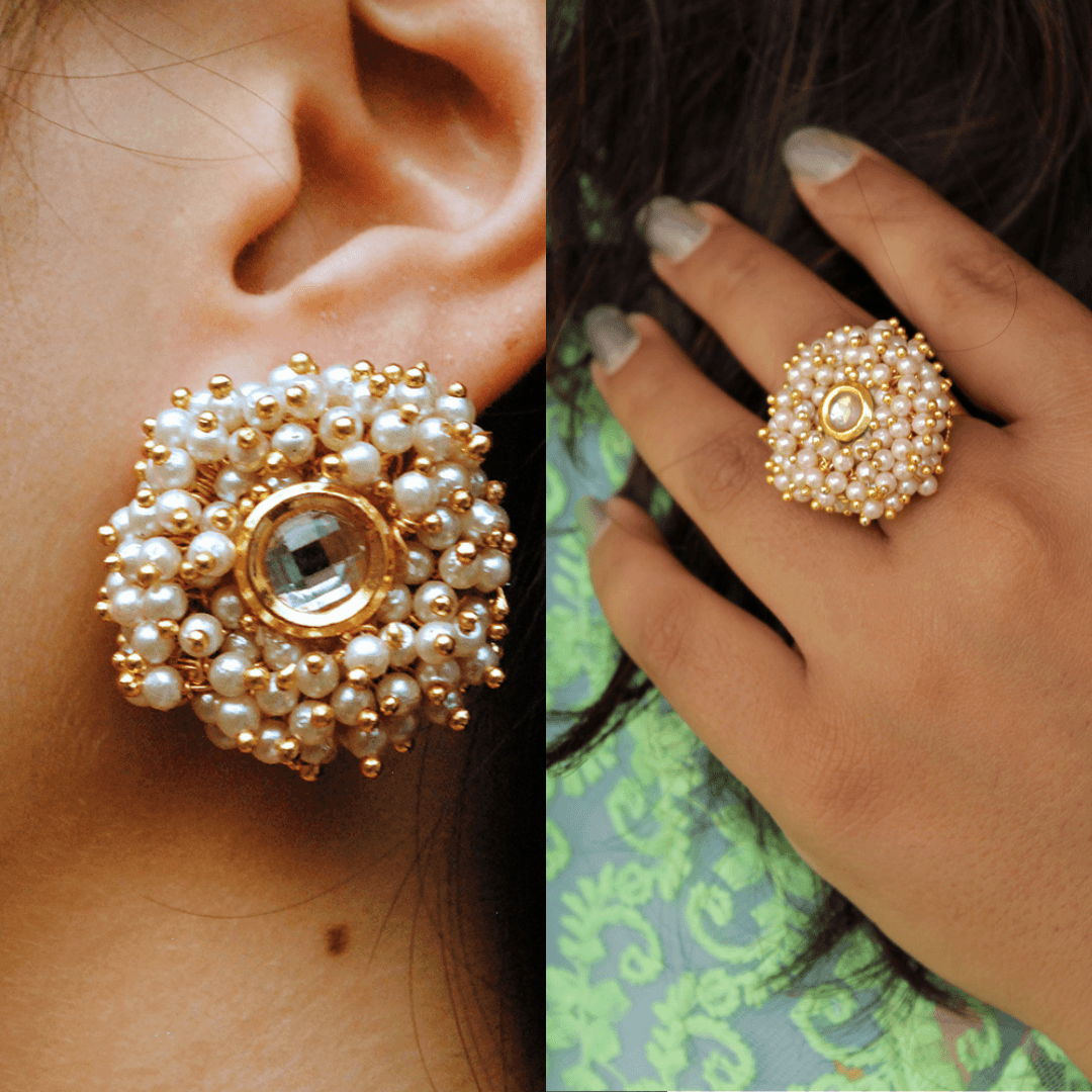 Garden Of Pearls Ring & Earring - BeAbhika.com