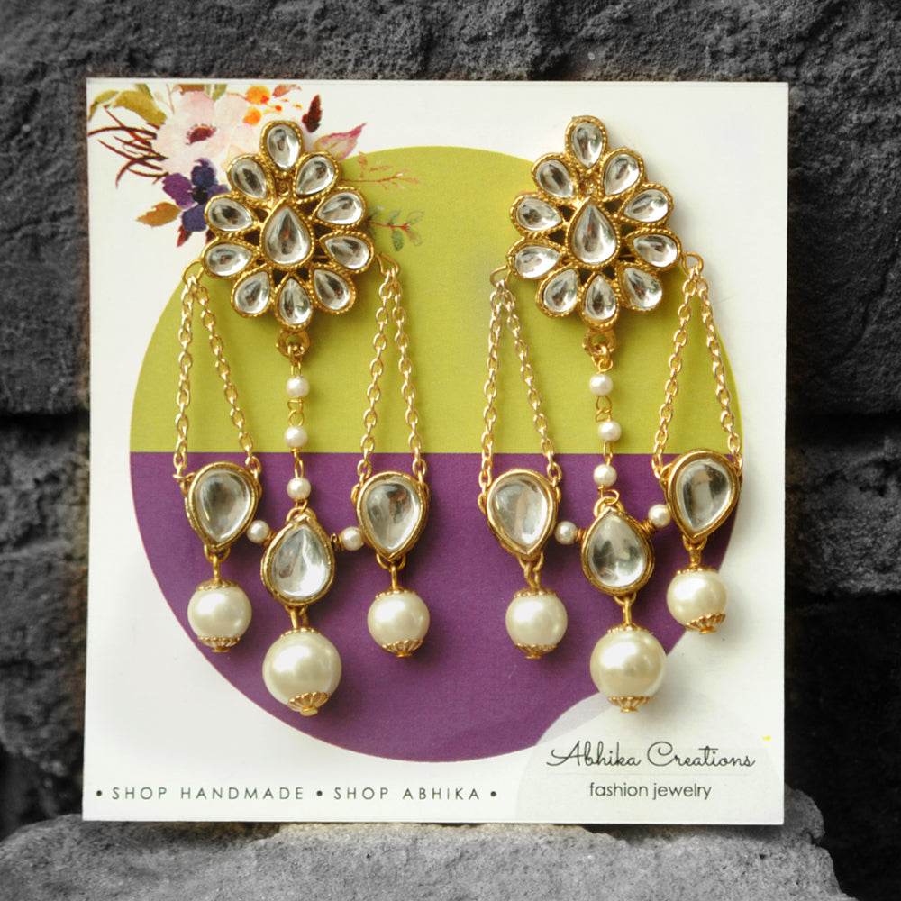 Traditional Kundan earrings in gold-tone, perfect for weddings and festive wear