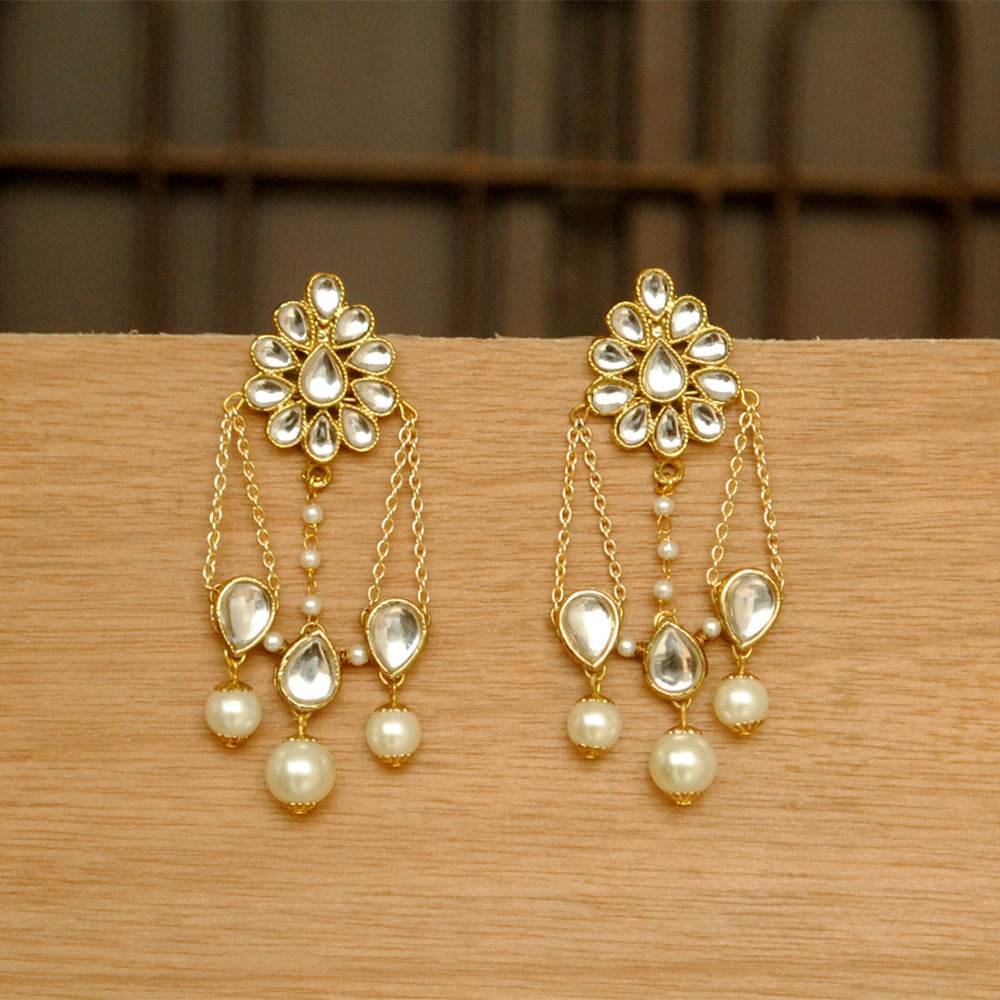 Traditional Kundan earrings in gold-tone, perfect for weddings and festive wear