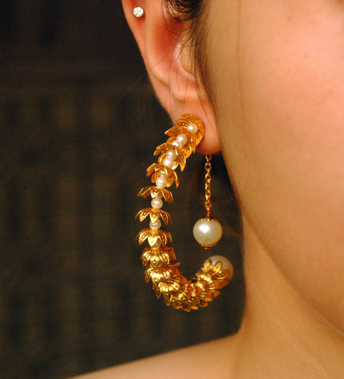 Traditional Kundan earrings in gold-tone, perfect for weddings and festive wear