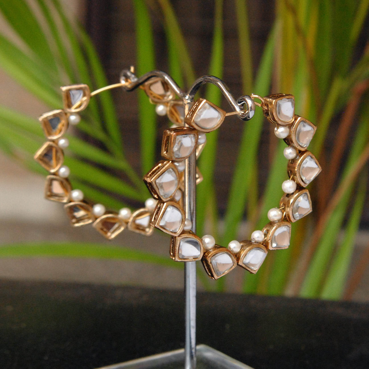 Traditional Kundan earrings in gold-tone, perfect for weddings and festive wear
