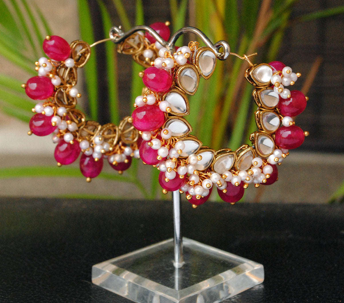 Traditional Kundan earrings in gold-tone, perfect for weddings and festive wear