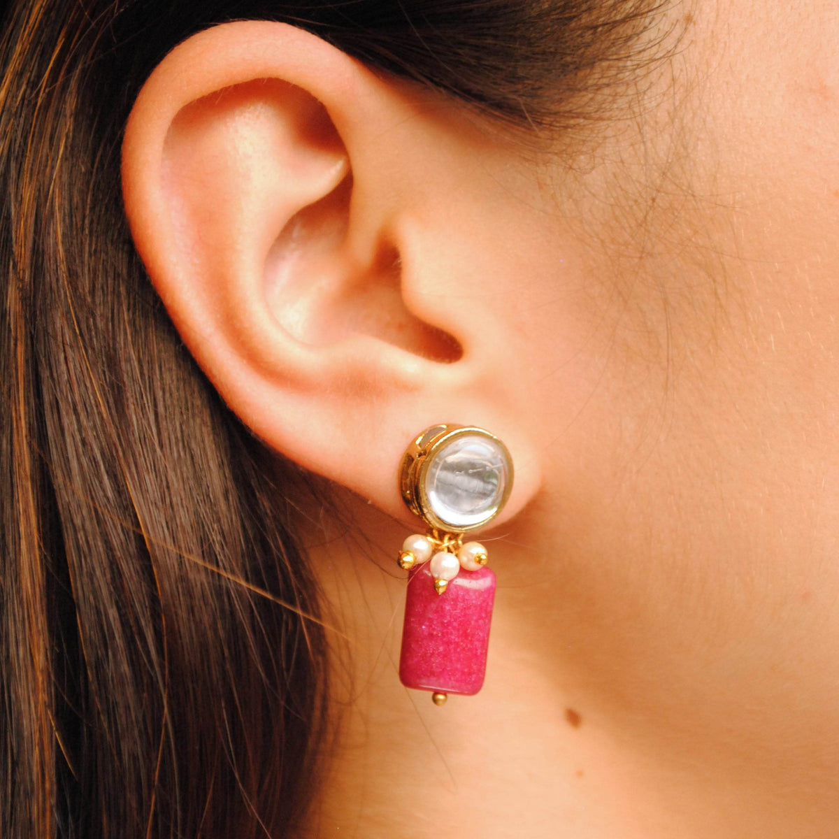 Traditional Kundan earrings in gold-tone, perfect for weddings and festive wear