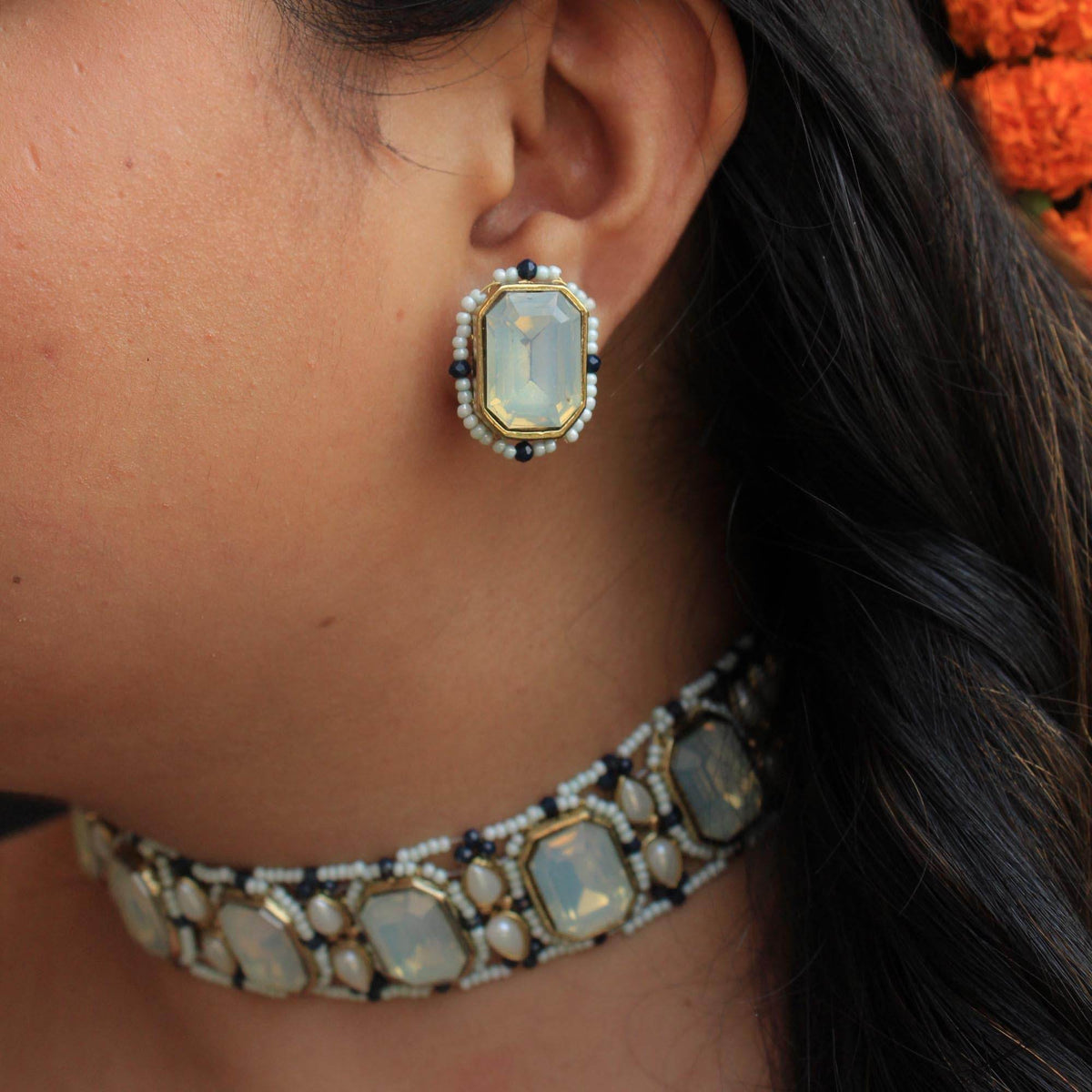 Traditional Kundan earrings in gold-tone, perfect for weddings and festive wear