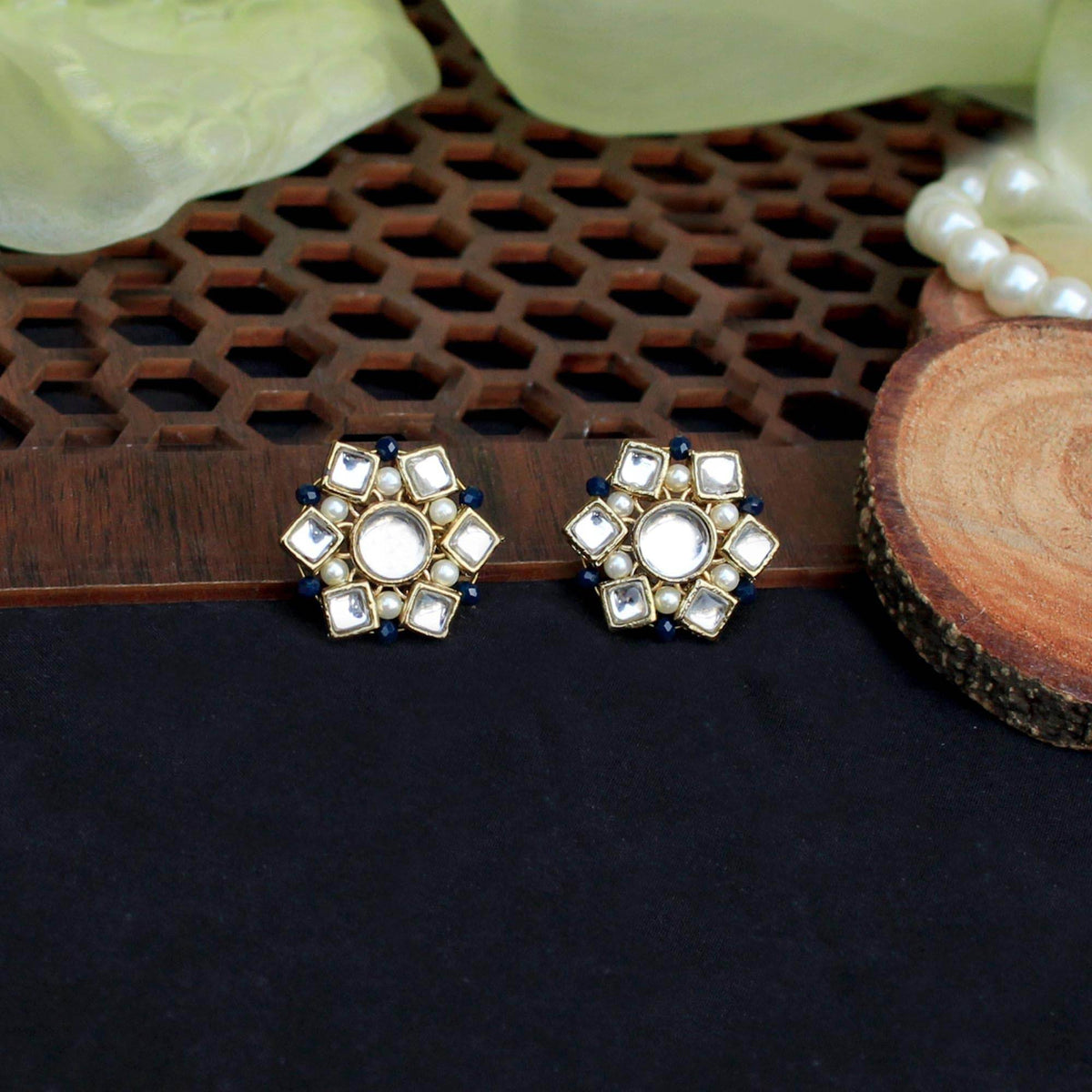 Kundan Blossom Ring & Earring Set - BeAbhika.com