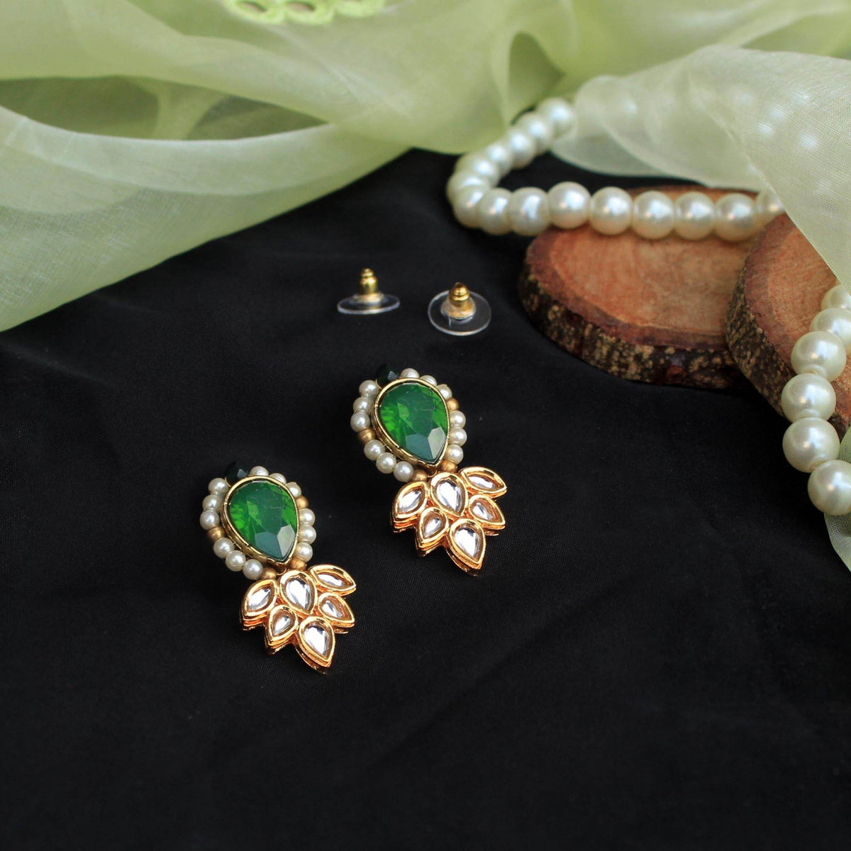 Kundan choker set in gold-tone with matching earrings and long bridal necklace, perfect for wedding functions , festive and bridal wear