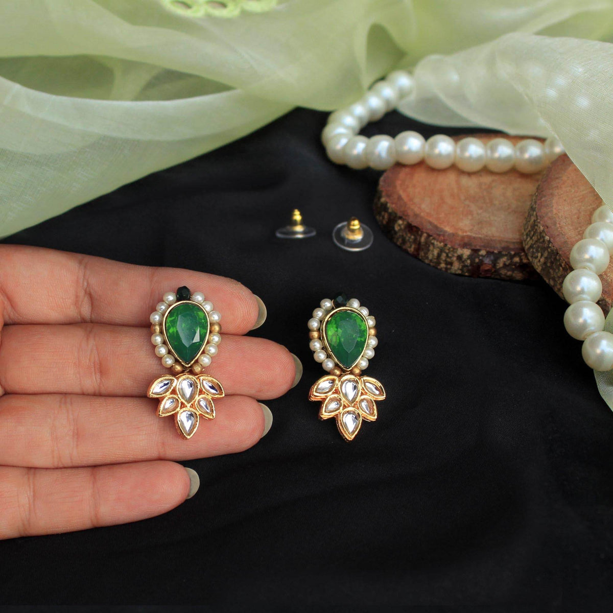 Kundan choker set in gold-tone with matching earrings and long bridal necklace, perfect for wedding functions , festive and bridal wear