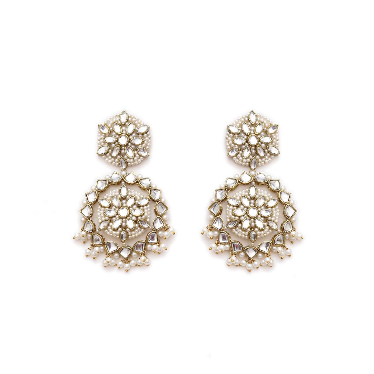 Traditional Kundan earrings in gold-tone, perfect for weddings and festive wear