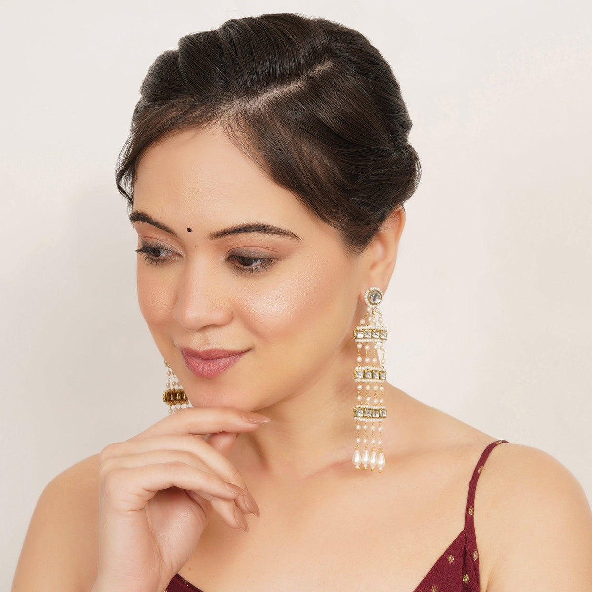 Kundan Pearl Cascade Earrings
