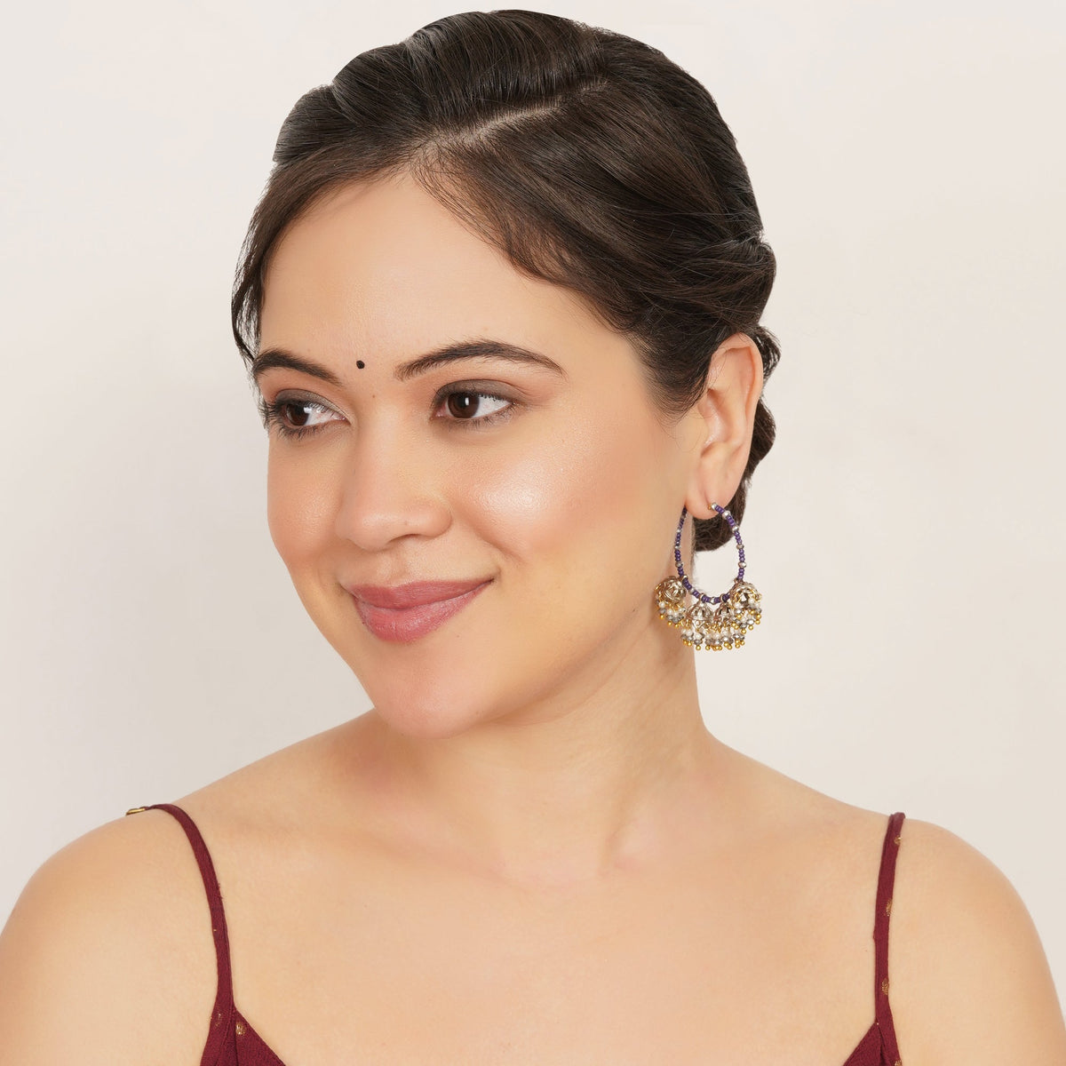 The Indigo Charm: Multi-Jhumka Beaded Hoops Earrings