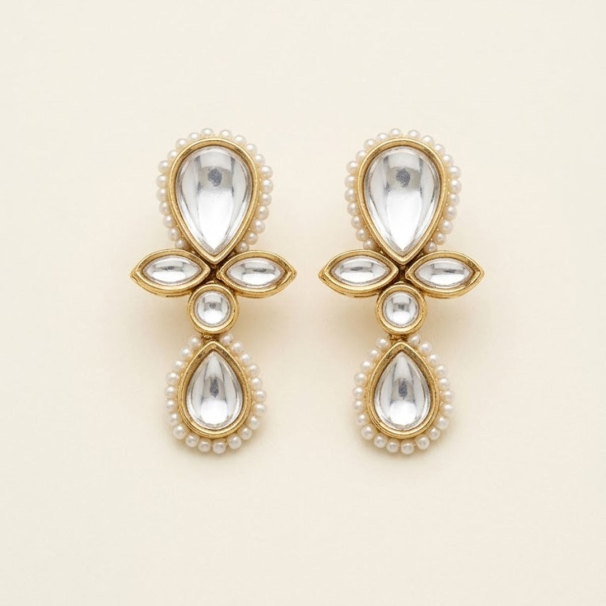 Kundan & Pearl Drop Floral Earrings