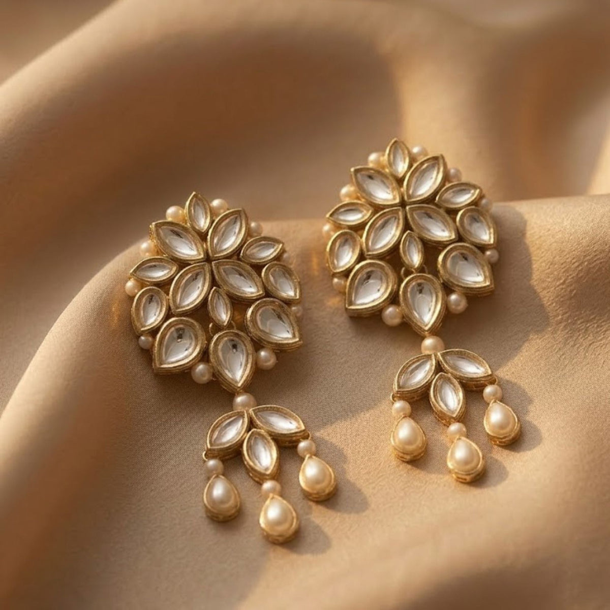 Imperial Pearl & Kundan Chandelier Earrings