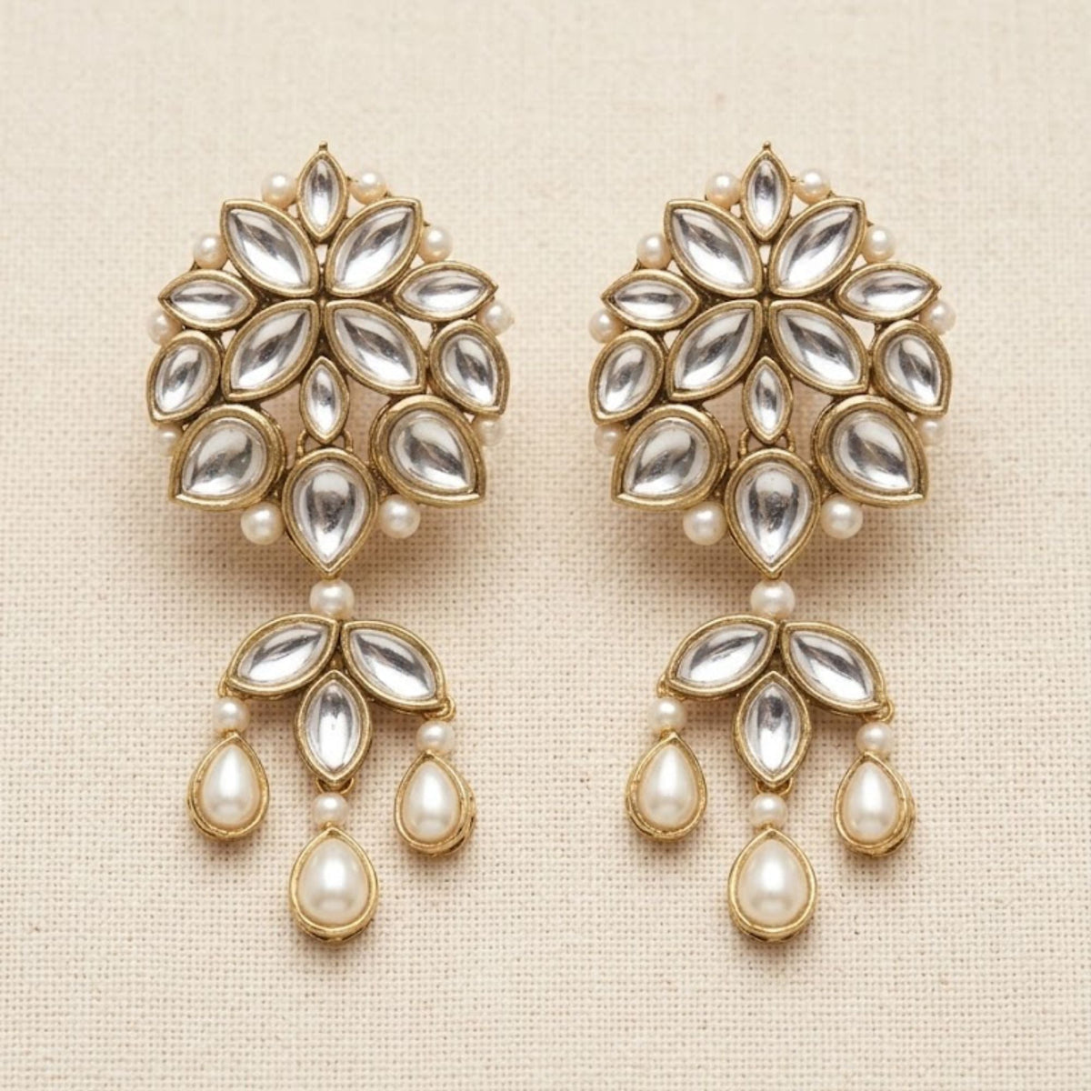 Imperial Pearl & Kundan Chandelier Earrings