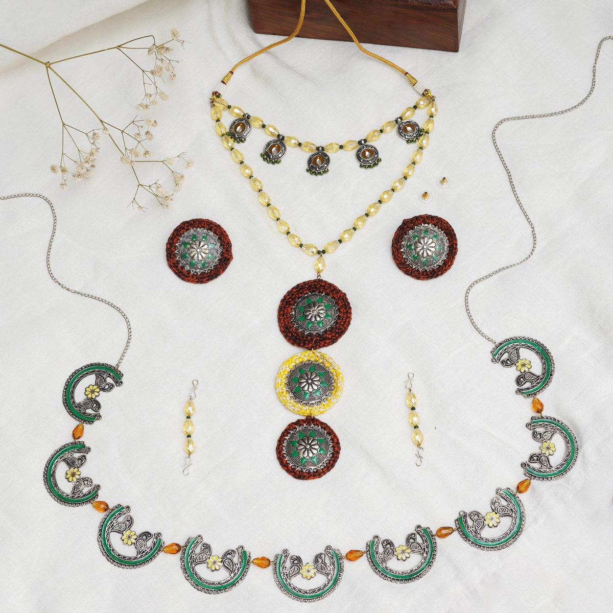 Multi-Stranded Bohemian Jewelry Set with Circular Charms - BeAbhika.com