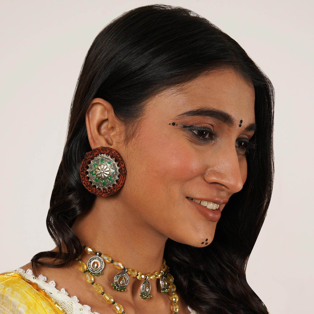 Multi-Stranded Bohemian Jewelry Set with Circular Charms - BeAbhika.com