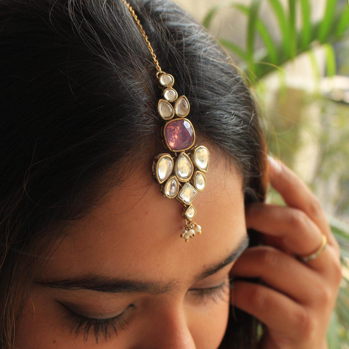 Kundan choker set in gold-tone with matching earrings and long bridal necklace, perfect for wedding functions , festive and bridal wear