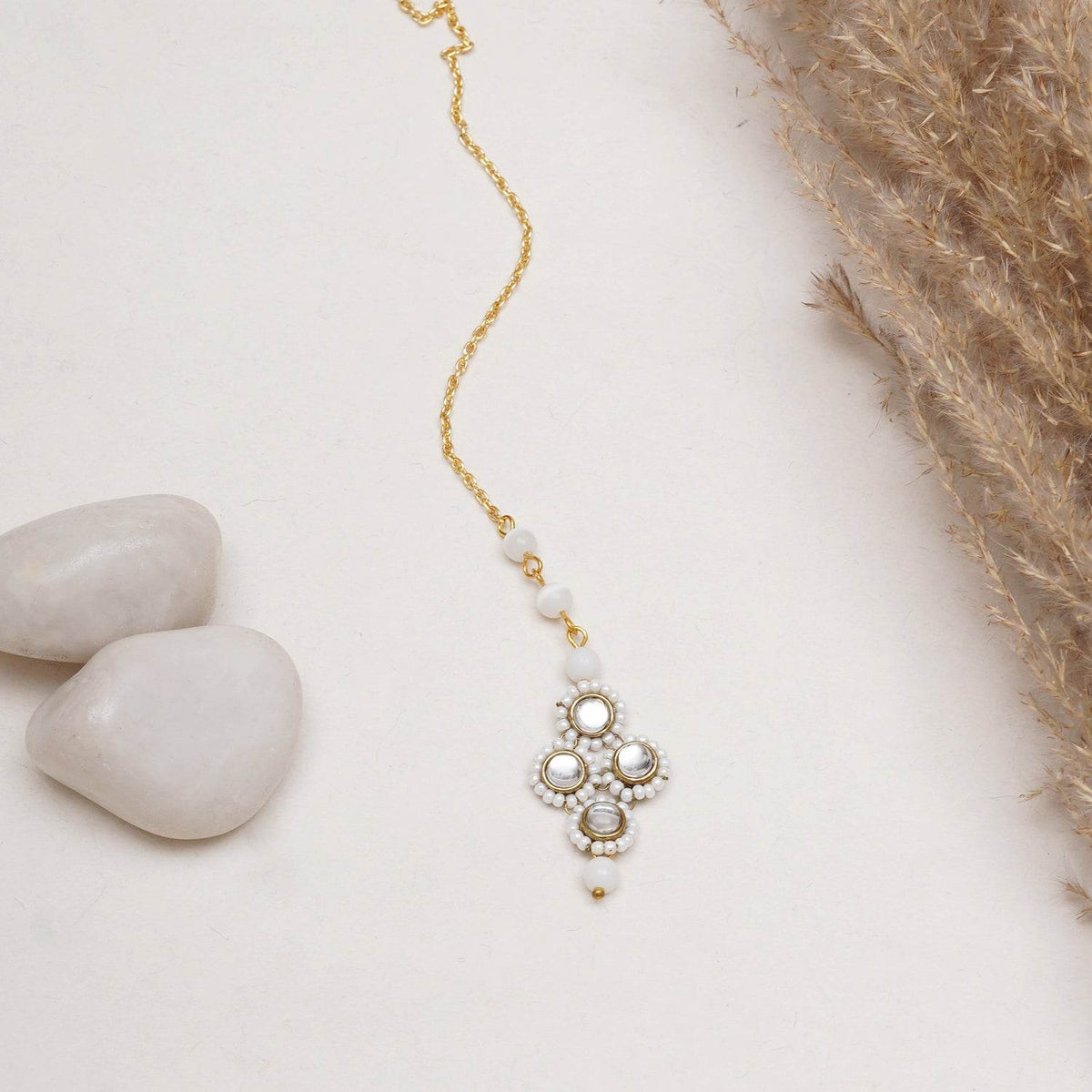 Minimalist White Pearl Maangtikka - BeAbhika.com