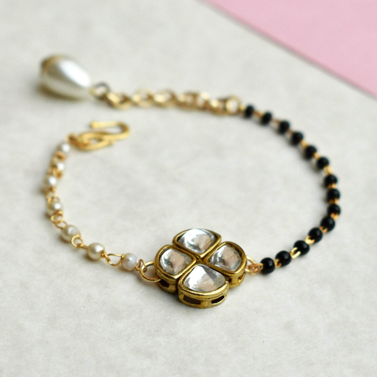 white glass kundan mangalsutra bracelet