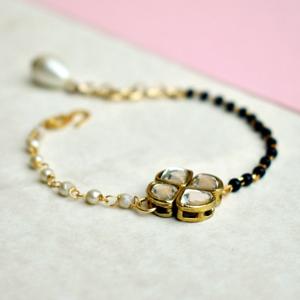white glass kundan mangalsutra bracelet