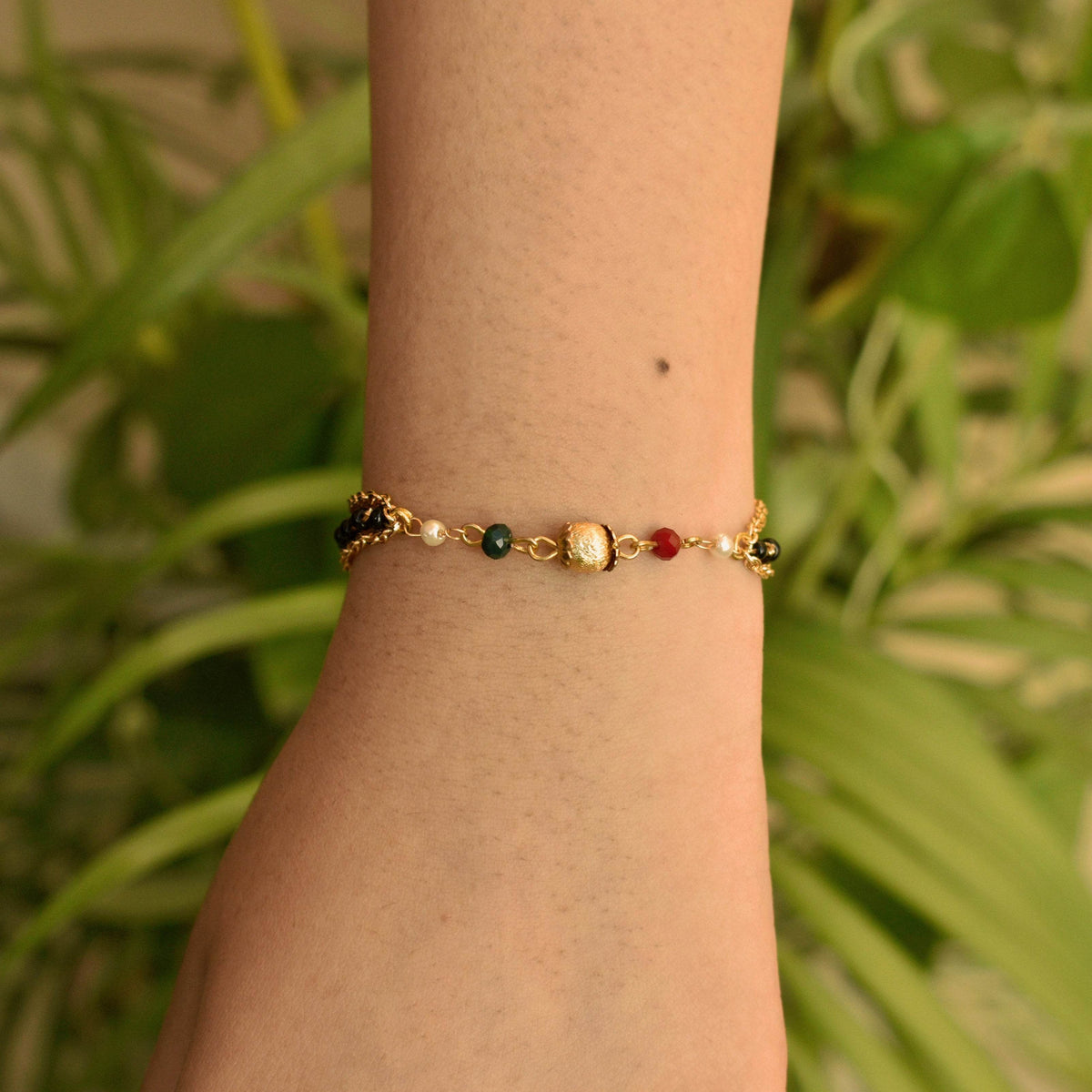 black, red, golden beads mangalsutra bracelet