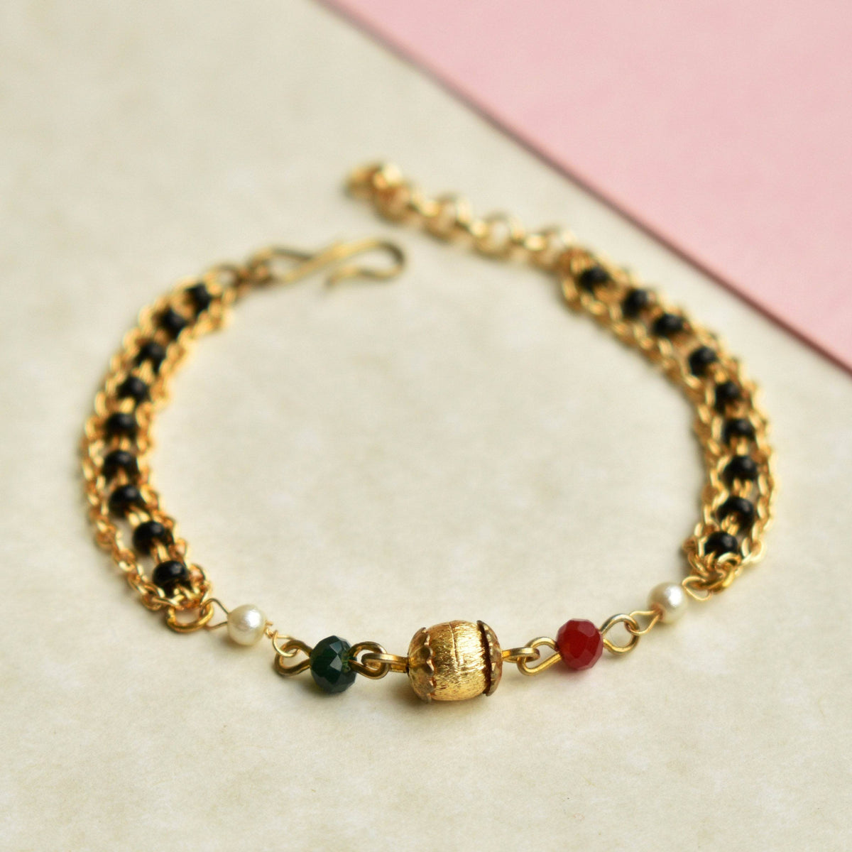 black, red, golden beads mangalsutra bracelet