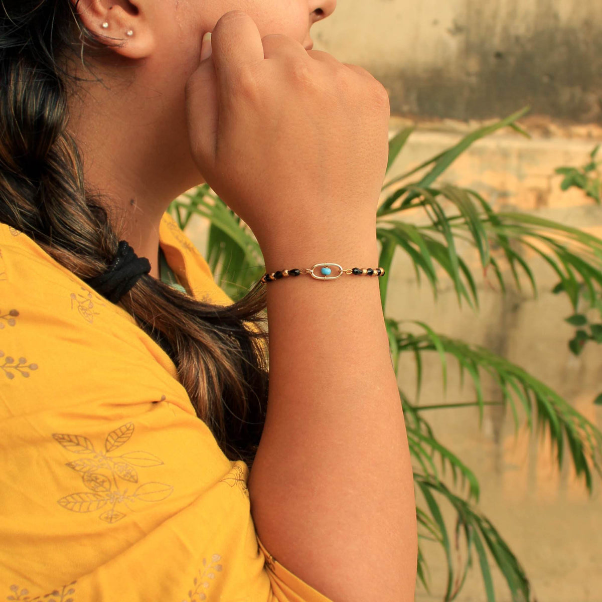 blue, black beads & mixed alloy.