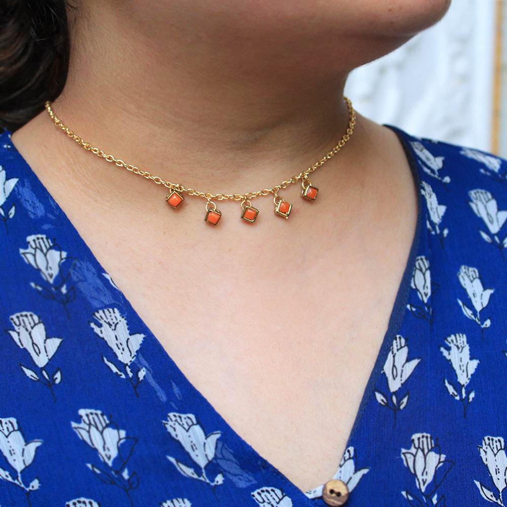 Colored Enameled Kundan Necklace - BeAbhika.com