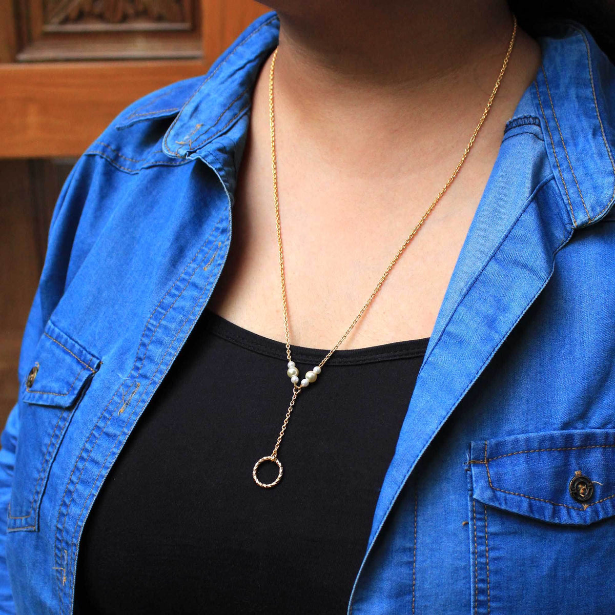 Lariat Necklace With A Ring Drop - BeAbhika.com