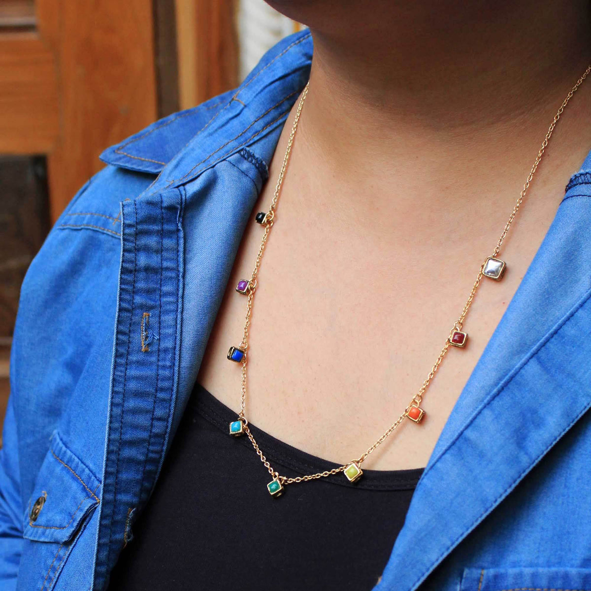 Multi Colored Enameled Kundan Necklace - BeAbhika.com