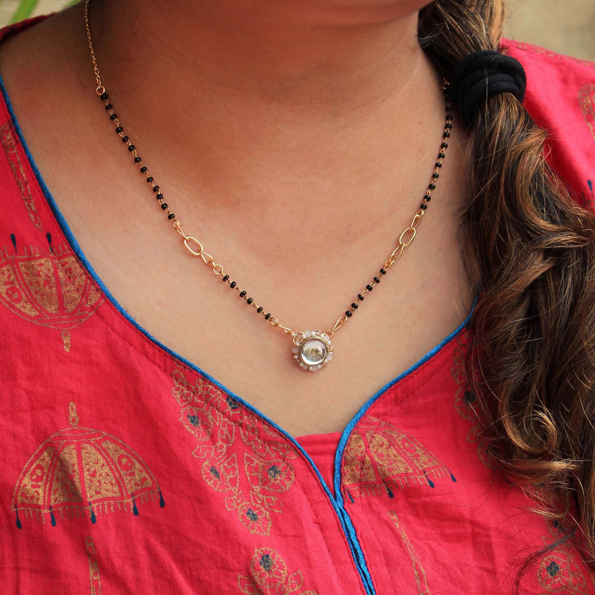 Gold tone black beads mangalsutra necklace for women traditional design perfect for daily wear designer bridal mangalsutra