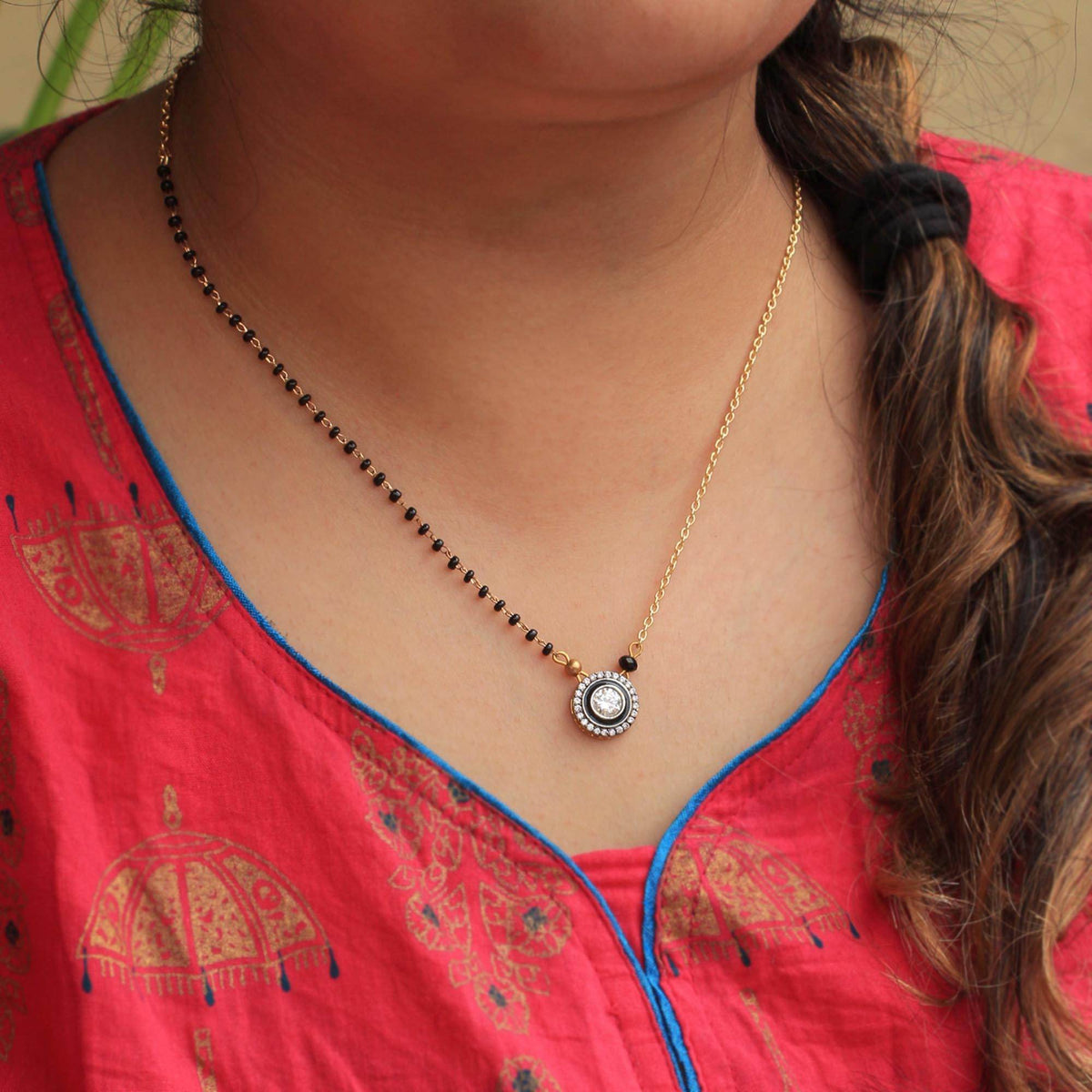 Gold tone black beads mangalsutra necklace for women traditional design perfect for daily wear designer bridal mangalsutra