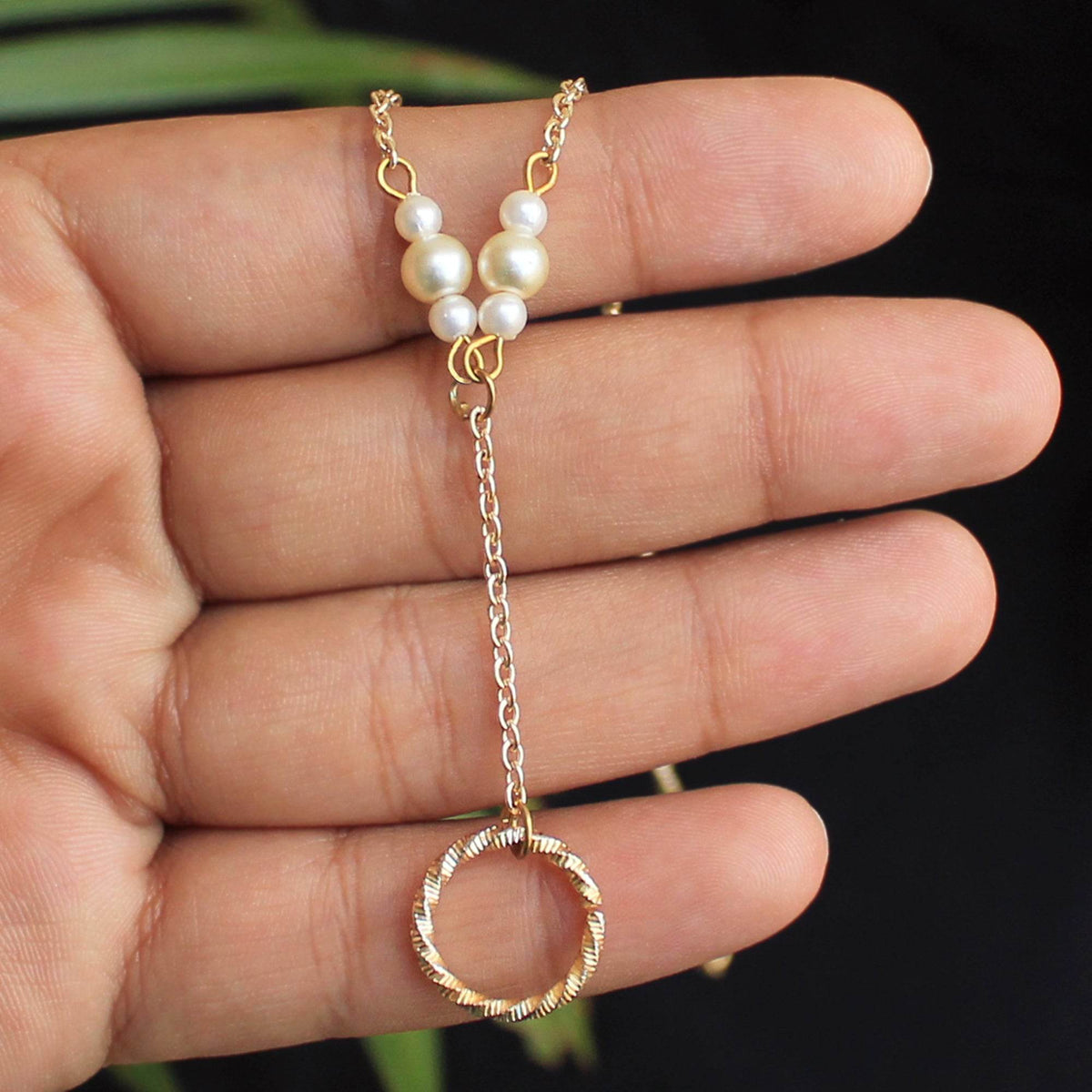 Lariat Necklace With A Ring Drop - BeAbhika.com